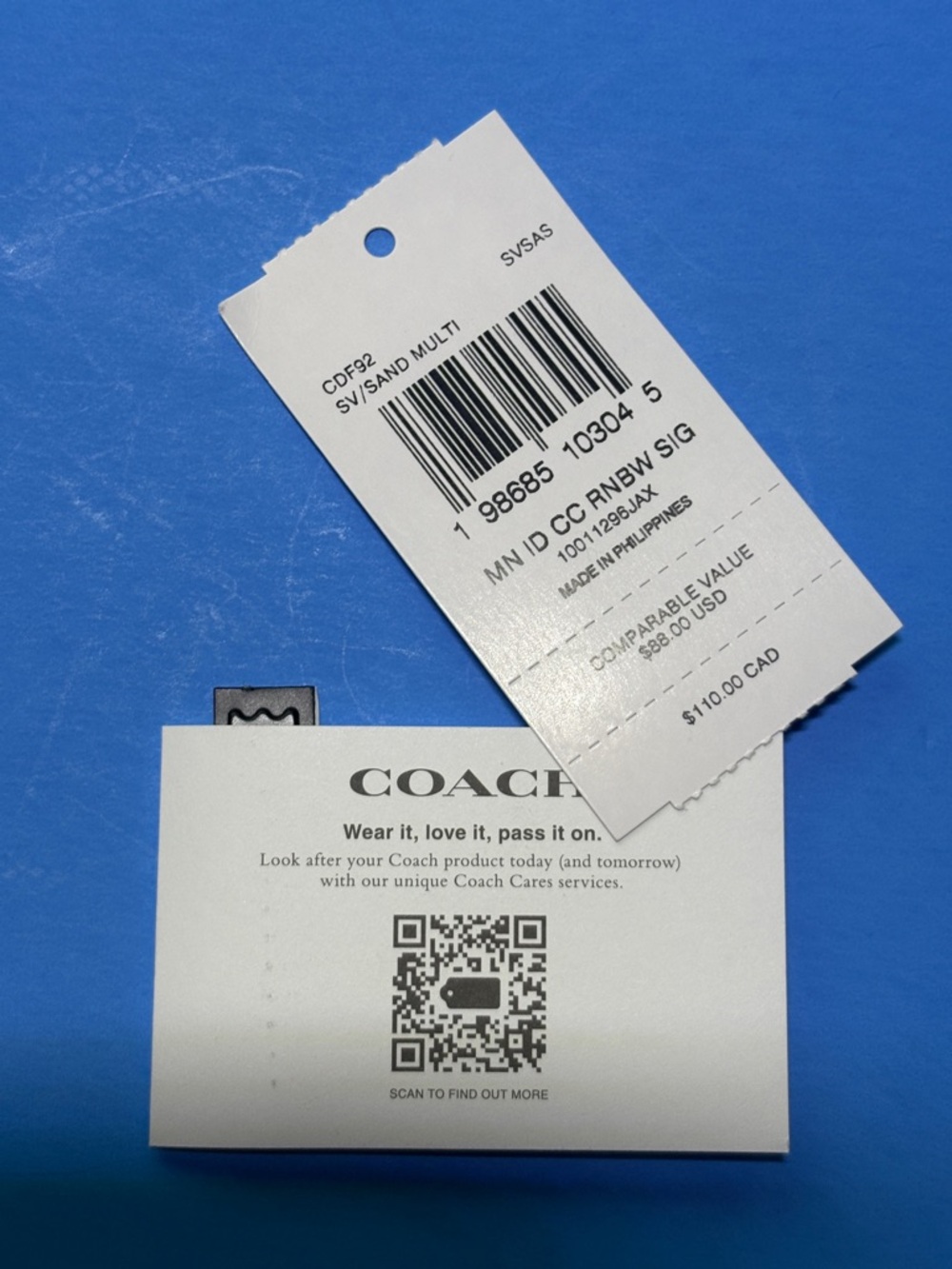 NWT Coach Rainbow Multicolor Signature Slim ID Card Case with Tan Trim Key Ring - Picture 5 of 5